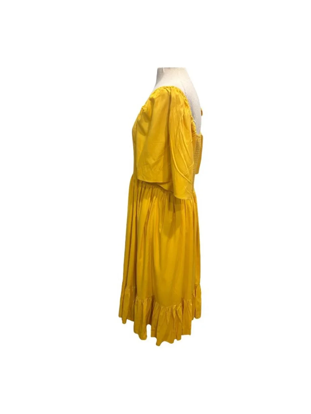 Jessakae Collection Mustard Yellow Midi Dress XL Square Neck Smocked Back Rayon - Picture 3 of 7